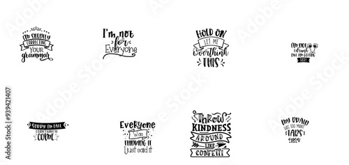 Simple Funny Typographic Emblems, Trendy Retro Style Illustration Set Vector Illustration for Gift Card, Motion Graphics, Postcard