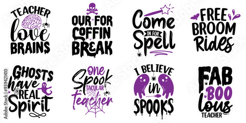 Minimal Halloween Hand Lettering, Calligraphic Lettering Set Vector Illustration for Book Cover, Infographic, Sticker