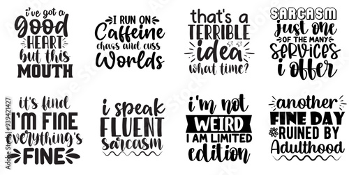 Cute Funny Typographic Emblems, Inscriptions Pack Vector Illustration for Banner, Book Cover, Decal