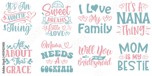 Modern Family Typographic Emblems, Labels And Badges Bundle Vector Illustration for Gift Card, Banner, Wrapping Paper