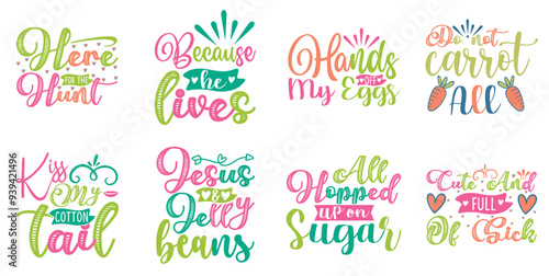 Decorative Easter Typography, Hand Lettering Collection Vector Illustration for Label, Holiday Cards, Postcard