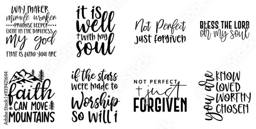 Classic Christian Trendy Retro Style Illustration, Calligraphy Pack Vector Illustration for Greeting Card, T-Shirt Design, Magazine