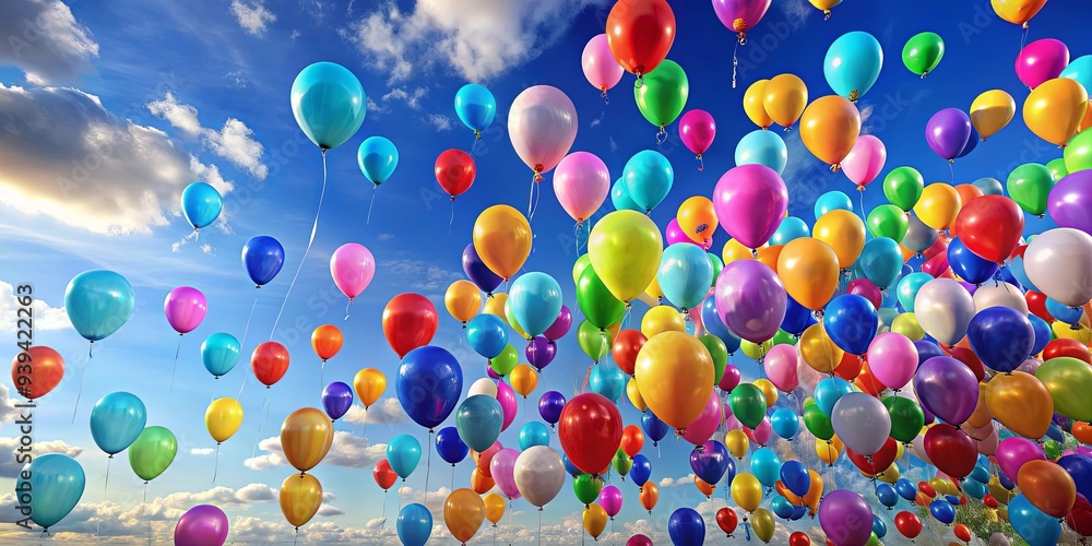 Colorful balloons floating in the sky at a celebration event Colorful balloons floating in the sky at a celebration event