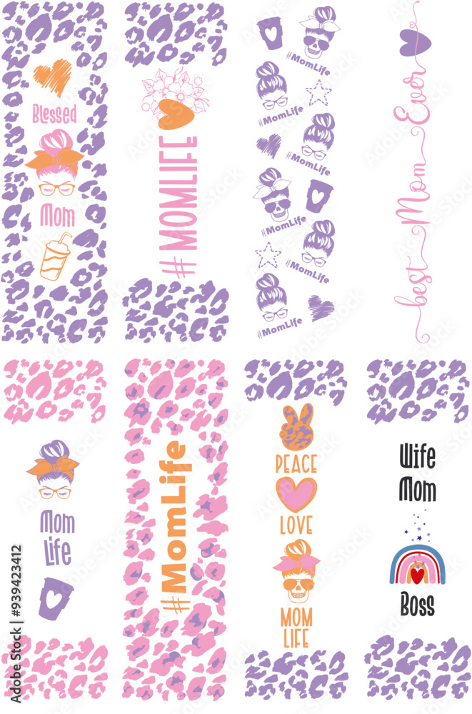 Fototapeta premium Vibrant Mom Mum Calligraphic Lettering, Inscriptions Collection Vector Illustration for Decal, Presentation, Packaging
