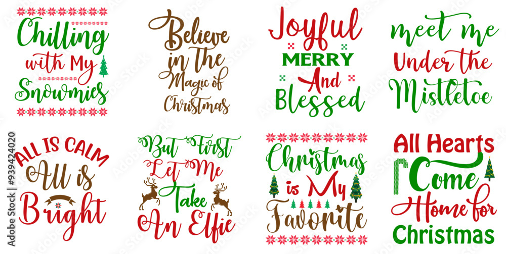Fototapeta premium Simple Christmas Toilet Paper Inscriptions, Quotes Collection Vector Illustration for Mug Design, Book Cover, Greeting Card