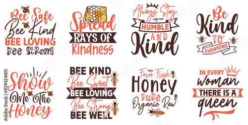 Vibrant Bee Calligraphic Lettering, Hand Lettering Set Vector Illustration for Decal, Announcement, Social Media Post