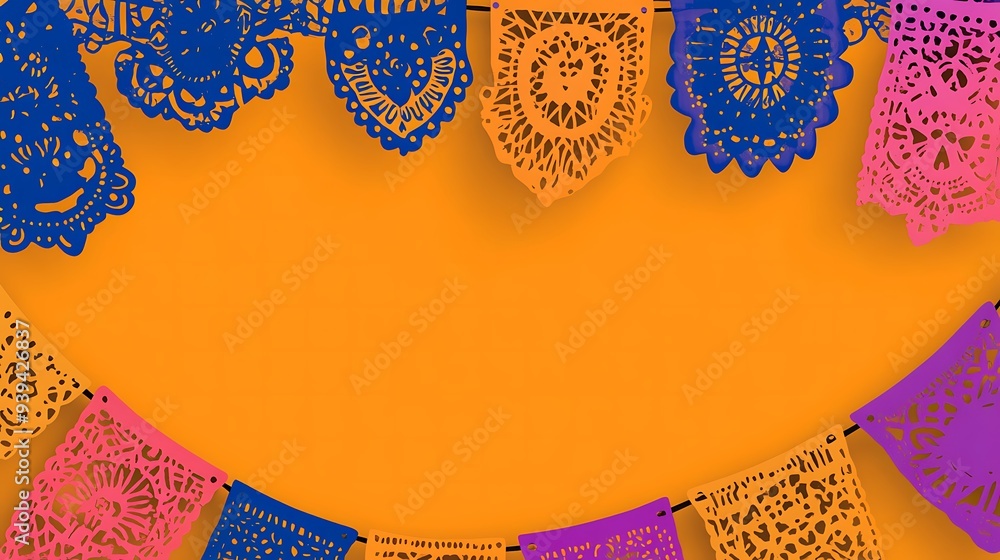 Obraz premium Traditional Mexican Papel Picado with Copy Space