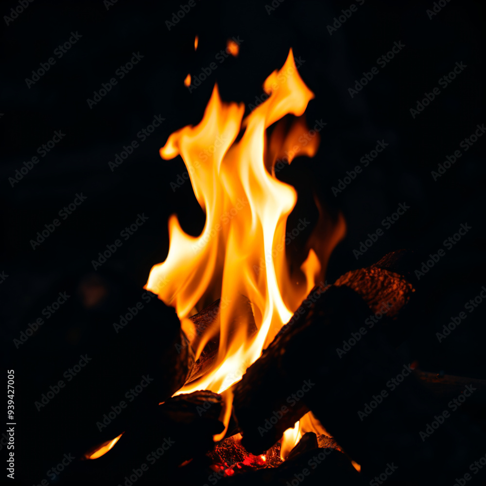 Fototapeta premium Close-up of a Campfire with Glowing Flames
