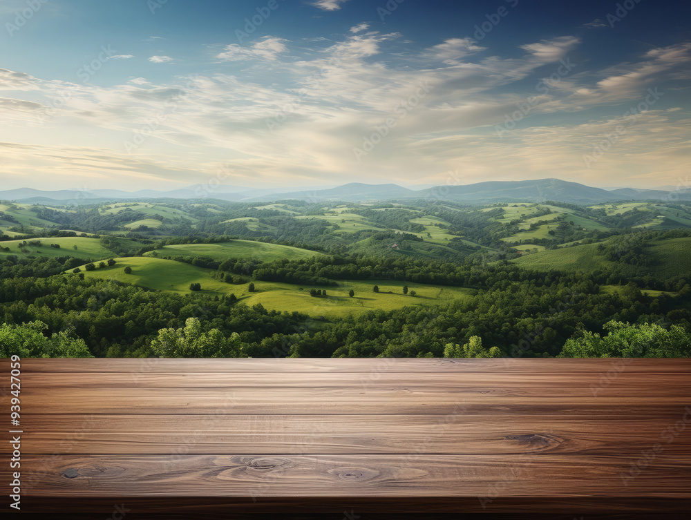 Awesome Wooden table top on blur mountain and grass fieldFresh and Relax concept Awesome Wooden table top on blur mountain and grass fieldFresh and Relax concept