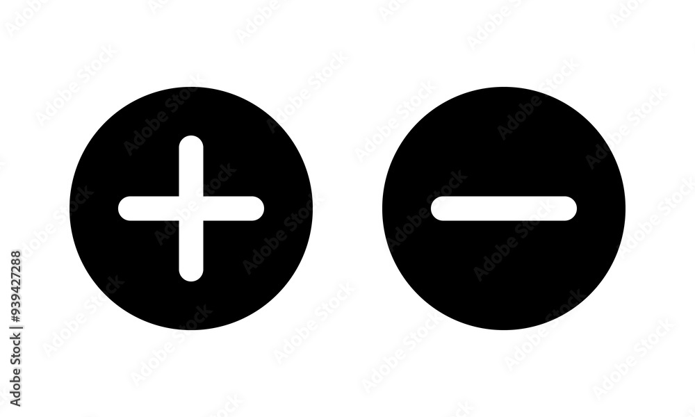plus and minus round icon set, increase decrease vector pictogram, positive negative signs plus and minus round icon set, increase decrease vector pictogram, positive negative signs