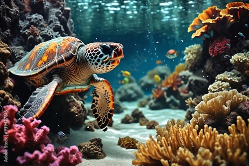 Sea Turtle in Coral Reef