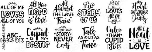 Vibrant Valentines Day Typography, Inscriptions Collection Vector Illustration for Holiday Cards, Gift Card, Banner