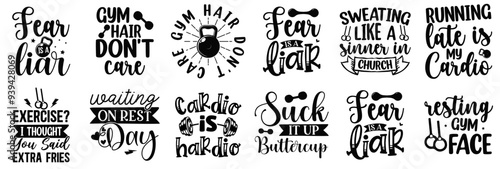 Decorative Workout Quotes, Trendy Retro Style Illustration Bundle Vector Illustration for Infographic, Postcard, Announcement