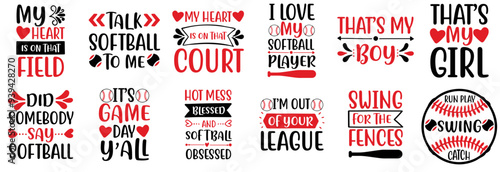 Minimalist Softball Calligraphic Lettering, Labels And Badges Collection Vector Illustration for Bookmark, Icon, Label