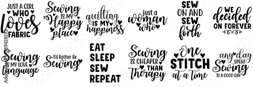 Decorative Sewing Quotes, Hand Lettering Bundle Vector Illustration for Social Media Post, T-Shirt Design, Greeting Card