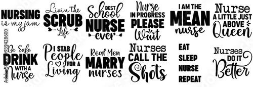 Creative Nurse Trendy Retro Style Illustration, Calligraphy Set Vector Illustration for Social Media Post, Banner, Brochure