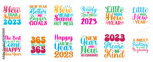 Elegant New Year Trendy Retro Style Illustration, Calligraphic Lettering Set Vector Illustration for Social Media Post, Bookmark, Announcement