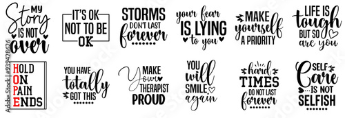 Foto Decorative Mental Health Inscriptions, Typographic Emblems Bundle Vector Illustr
