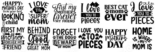 Cute Mothers Day Typography, Calligraphy Set Vector Illustration for Social Media Post, Postcard, Brochure