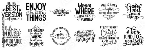 Cute Motivational Typographic Emblems, Hand Lettering Bundle Vector Illustration for Banner, Bookmark, Book Cover