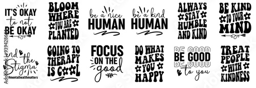 Decorative Mental Health Trendy Retro Style Illustration, Quotes Set Vector Illustration for Vouchers, Advertisement, Presentation