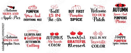 Decorative Fall Trendy Retro Style Illustration, Typography Bundle Vector Illustration for Gift Card, Book Cover, Newsletter