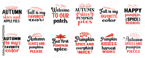 Classic Fall Typography, Calligraphic Lettering Bundle Vector Illustration for Banner, Infographic, Magazine