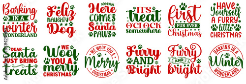 Colourful Dog Christmas Calligraphy, Invitation Collection Vector Illustration for Printable, T-Shirt Design, Infographic