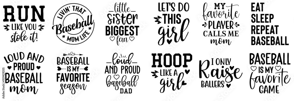 Fototapeta premium Creative Baseball Phrases, Quotes Collection Vector Illustration for Newsletter, Icon, Vouchers