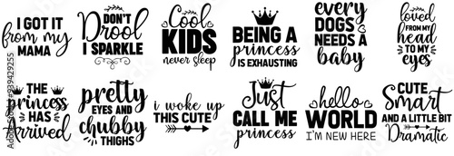 Vibrant Baby Girl Typographic Emblems, Hand Lettering Bundle Vector Illustration for Social Media Post, Poster, Brochure