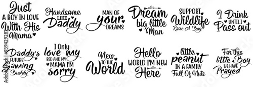 Decorative Baby Boy Calligraphic Lettering, Typography Bundle Vector Illustration for Motion Graphics, Bookmark, Advertisement