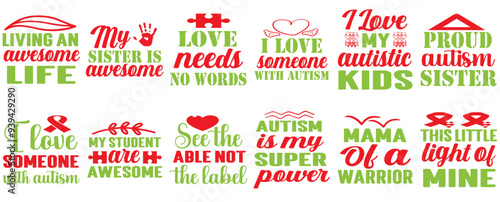 Creative Autism Invitation, Hand Lettering Pack Vector Illustration for Poster, Brochure, Sticker