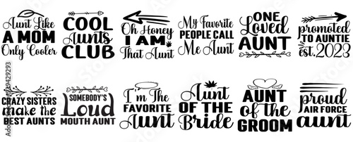 Decorative Aunt Trendy Retro Style Illustration, Inscriptions Pack Vector Illustration for Flyer, Greeting Card, Advertising