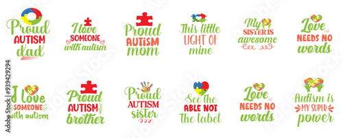Modern Autism Labels And Badges, Typography Bundle Vector Illustration for Gift Card, Postcard, Wrapping Paper