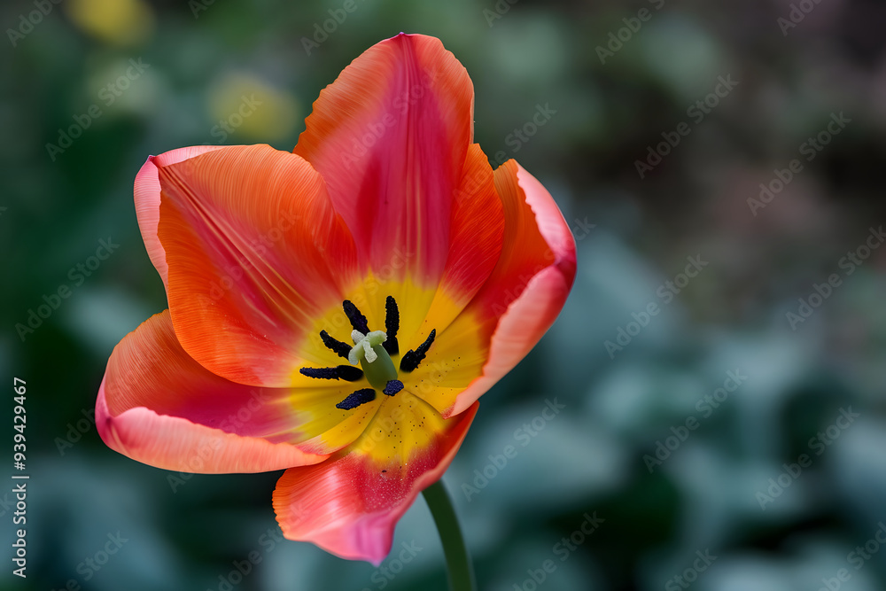 Nahaufnahme von Rosenblüten und einer Tulpenblüte in verschiedenen Farben, Makroaufnahme mit detaillierten Blütenblättern Nahaufnahme von Rosenblüten und einer Tulpenblüte in verschiedenen Farben, Makroaufnahme mit detaillierten Blütenblättern