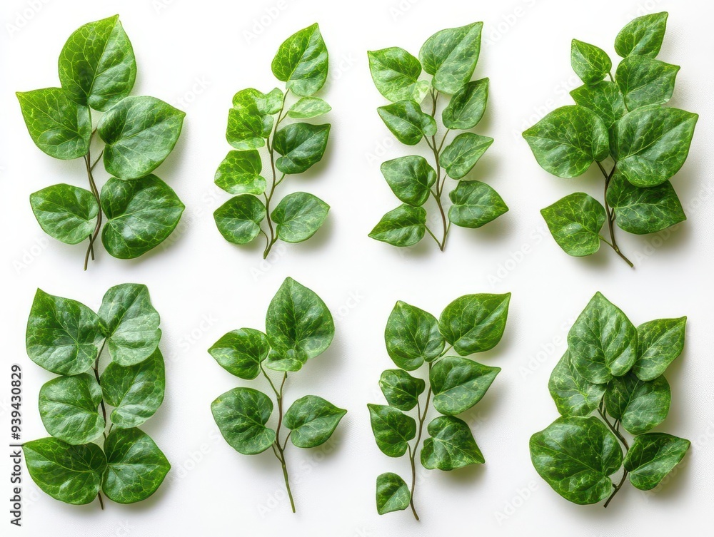 lush green ivy leaves in various shapes and sizes isolated on white background with intricate details and natural textures lush green ivy leaves in various shapes and sizes isolated on white background with intricate details and natural textures