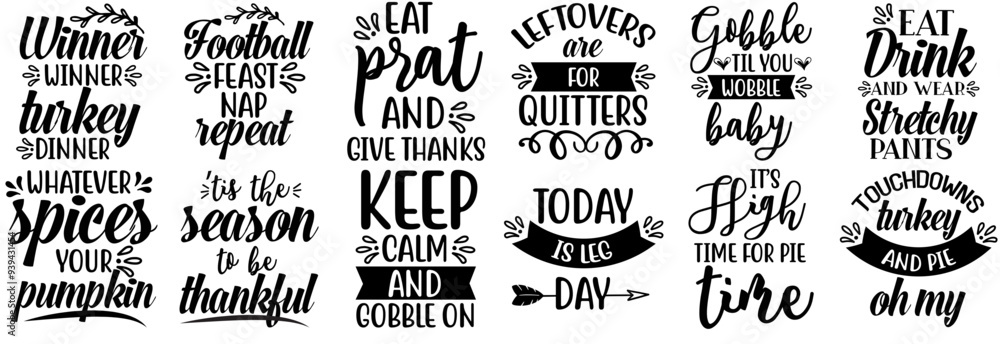 Modern Thanksgiving Typography, Phrases Set Vector Illustration for Greeting Card, Postcard, Advertising Modern Thanksgiving Typography, Phrases Set Vector Illustration for Greeting Card, Postcard, Advertising