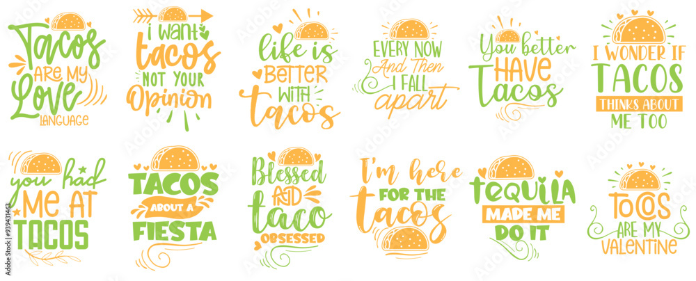Cute Taco Quotes, Invitation Pack Vector Illustration for Book Cover, Decal, Stationery Cute Taco Quotes, Invitation Pack Vector Illustration for Book Cover, Decal, Stationery