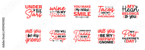Simple Valentines Day Hand Lettering, Typography Bundle Vector Illustration for Bookmark, Advertisement, Holiday Cards