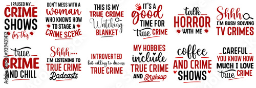 Creative True Crime Hand Lettering, Trendy Retro Style Illustration Set Vector Illustration for Social Media Post, Book Cover, Flyer