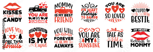 Modern Valentines Day Calligraphic Lettering, Typography Pack Vector Illustration for Label, Vouchers, Poster