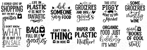 Cute Tote Bag Invitation, Labels And Badges Set Vector Illustration for Postcard, Advertisement, Sticker