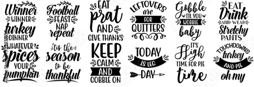 Modern Thanksgiving Typography, Phrases Set Vector Illustration for Greeting Card, Postcard, Advertising