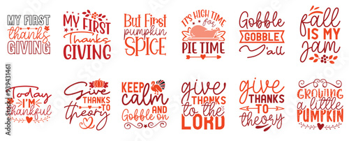 Elegant Thanksgiving Hand Lettering, Calligraphic Lettering Pack Vector Illustration for Stationery, Holiday Cards, Sticker