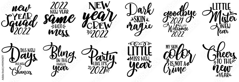 Creative New Year Typographic Emblems, Quotes Bundle Vector Illustration for Logo, Book Cover, T-Shirt Design Creative New Year Typographic Emblems, Quotes Bundle Vector Illustration for Logo, Book Cover, T-Shirt Design