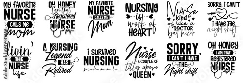Colourful Nurse Hand Lettering, Inscriptions Set Vector Illustration for Label, Newsletter, Bookmark