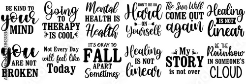 Simple Mental Health Trendy Retro Style Illustration, Calligraphic Lettering Collection Vector Illustration for Advertisement, Book Cover, Motion Graphics