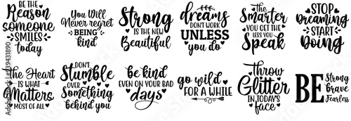 Vibrant Inspirational Typographic Emblems, Hand Lettering Bundle Vector Illustration for Holiday Cards, Printable, Label