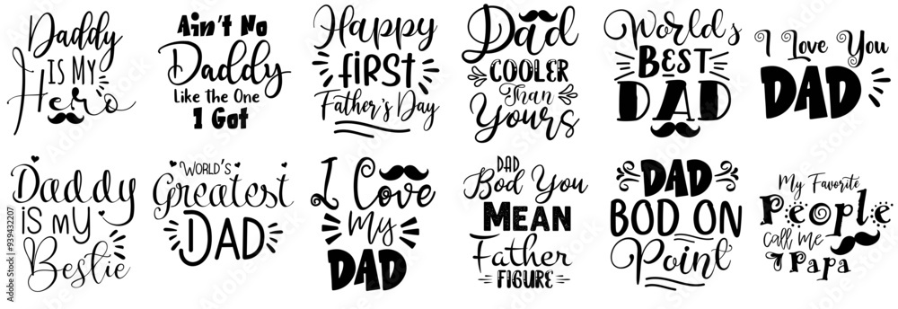Fototapeta premium Decorative Fathers Day Typography, Calligraphic Lettering Collection Vector Illustration for Newsletter, Holiday Cards, Motion Graphics