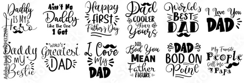 Decorative Fathers Day Typography, Calligraphic Lettering Collection Vector Illustration for Newsletter, Holiday Cards, Motion Graphics